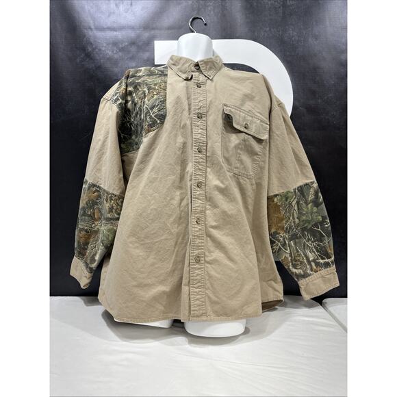 Cabela's 3XL Brown Tan Shooting Patch Button Outdoor Hunting Shirt - Picture 2 of 5